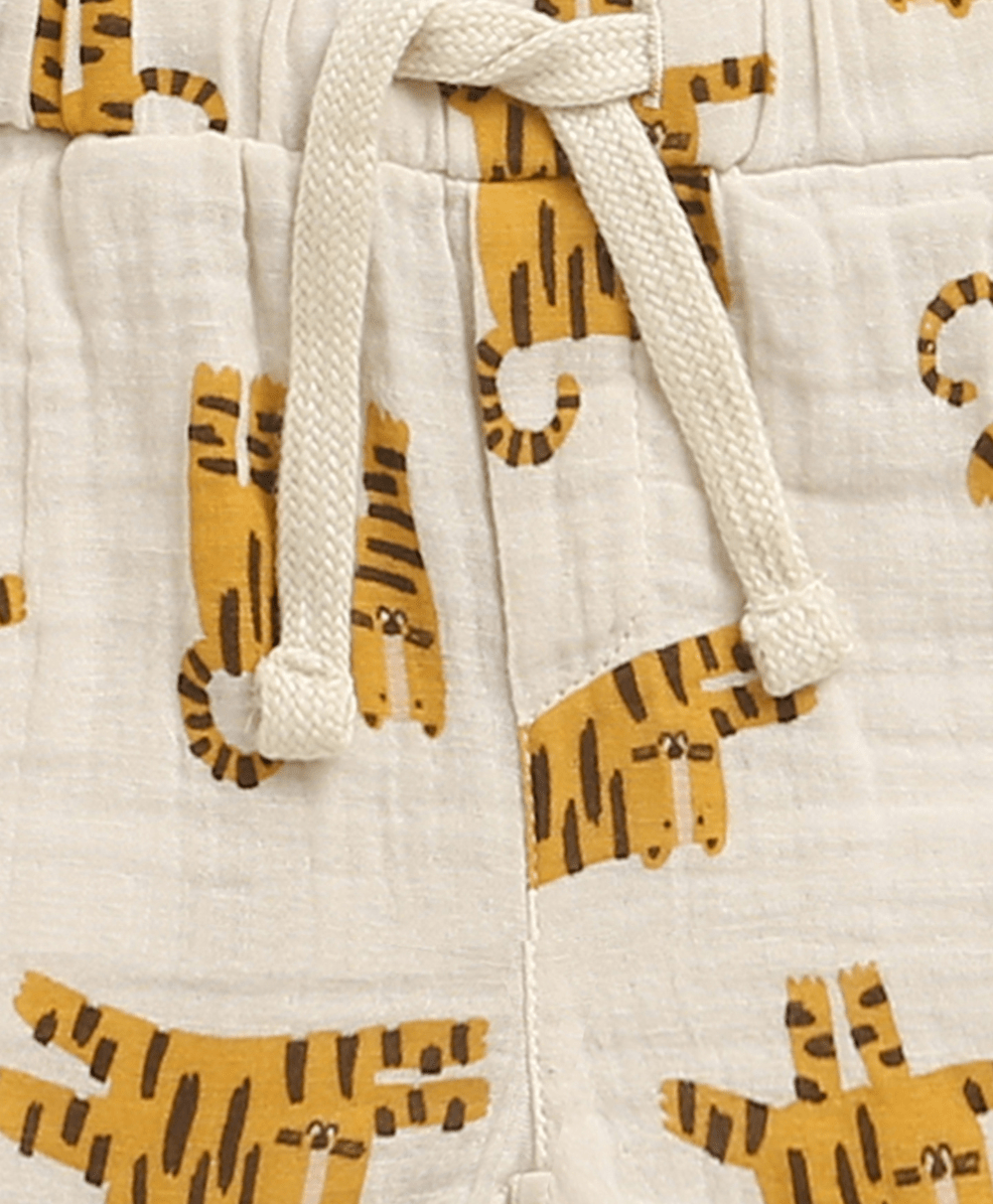 Sweetlime By AS Safari Snuggles Organic Cotton Shirt & Shorts Set – White & Yellow - 1 - 3Months Boys Casual Shorts Set