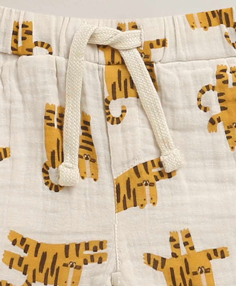 Sweetlime By AS Safari Snuggles Organic Cotton Shirt & Shorts Set – White & Yellow - 1 - 3Months Boys Casual Shorts Set