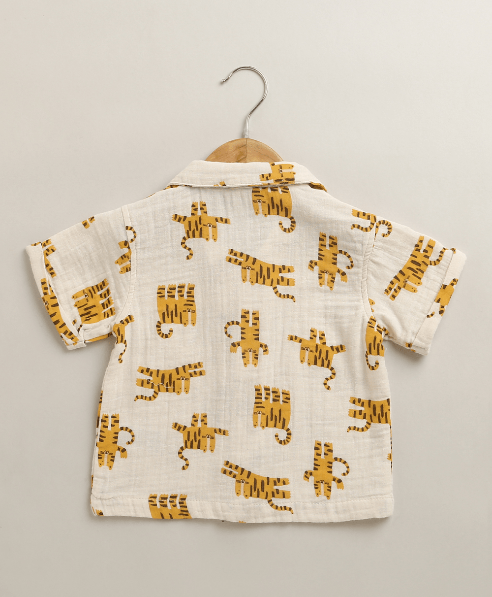 Sweetlime By AS Safari Snuggles Organic Cotton Shirt & Shorts Set – White & Yellow - 1 - 3Months Boys Casual Shorts Set