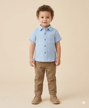 Sweetlime By AS Sky Blue Short Sleeves Cotton Shirt with a Koala Logo. - 1 - 3 Months Boys Casual Shirt