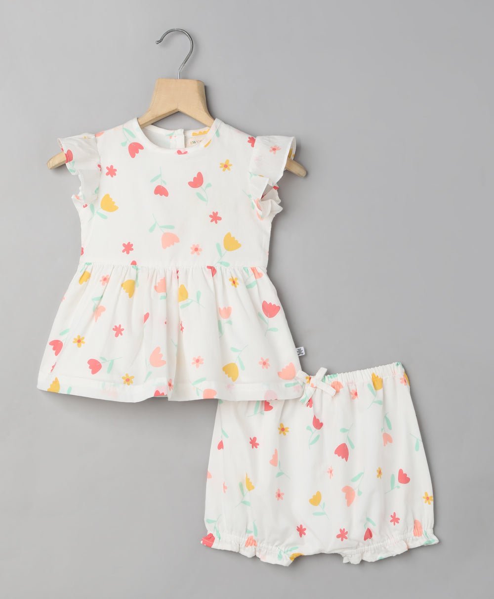 Sweetlime By AS White Floral Organic Cotton Dress - SLG - CO - ORD - 00180_1 - 3M