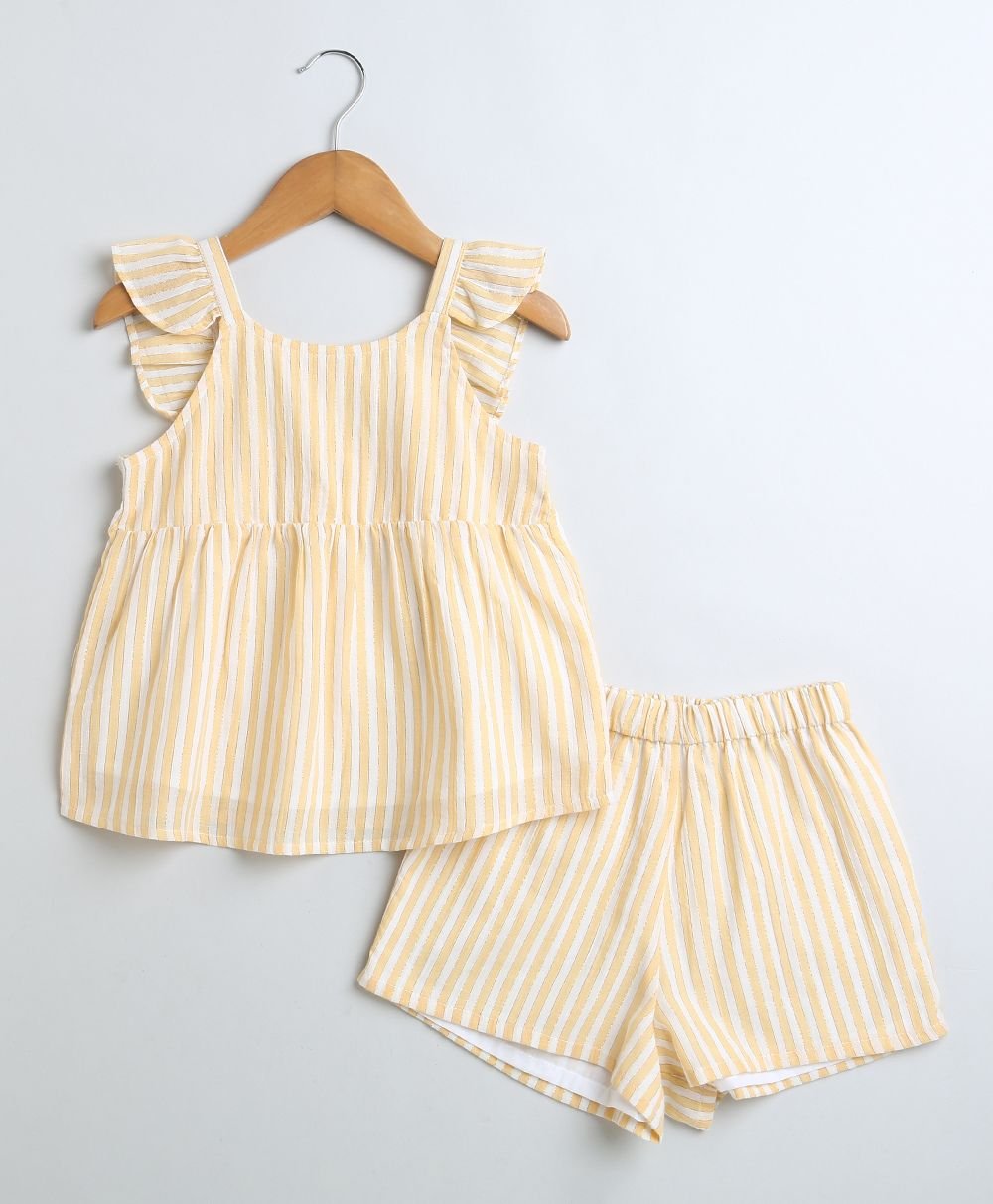 Sweetlime By As Yarn Dyed Cotton Lurex Yellow Striped Luxrex Co - ord Set - SLG - CO - ORD - 01062_9 - 12M