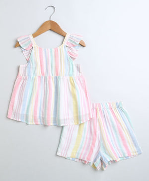 Sweetlime By AS Yarn Dyed Cotton Multi Coloured Striped Luxrex Co - ord Set. - SLG - CO - ORD - 01063_9 - 12M