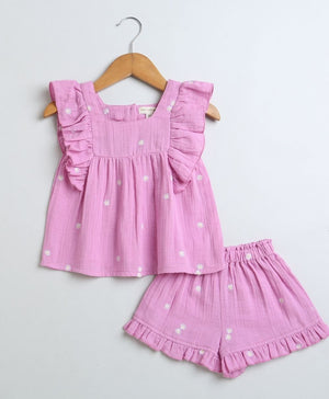 Sweetlime Purple Floral Co - ord Set Cotton | The Mom Store - 0 - 3 Months Girls Co - ord Sets
