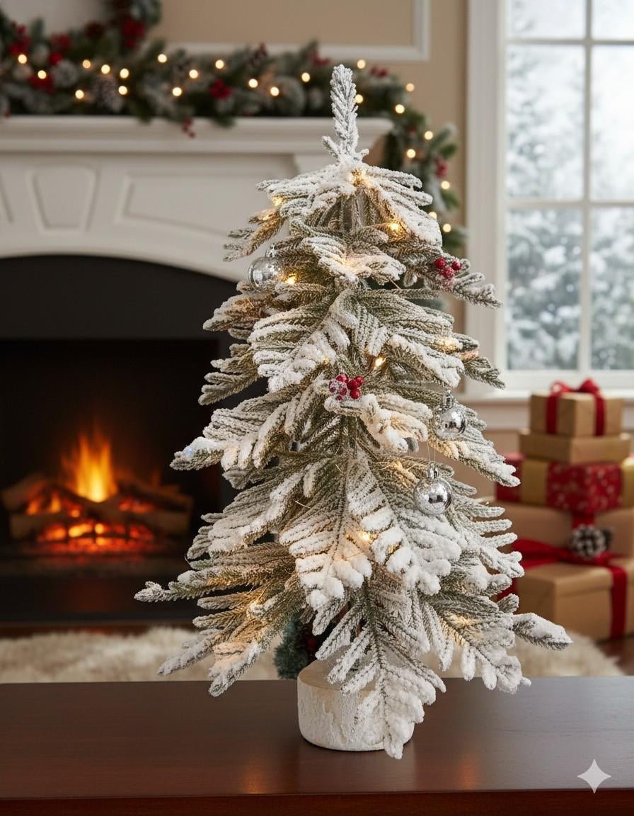 SWEN 2 feet LUCE tabletop Christmas tree with frosting and woodden base - Christmas Tree