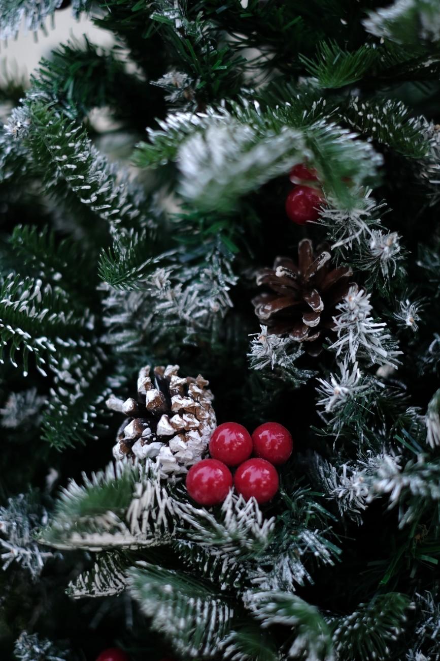 SWEN 4 feet NORTHLIGHT flocked christmas tree pinecones and cherries - Christmas Tree