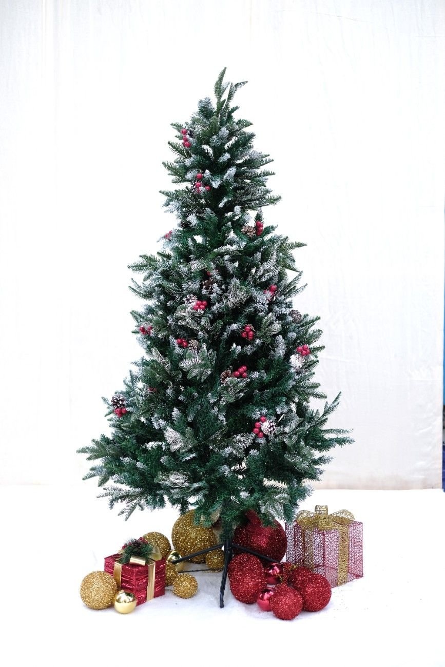 SWEN 4 feet NORTHLIGHT flocked christmas tree pinecones and cherries - Christmas Tree