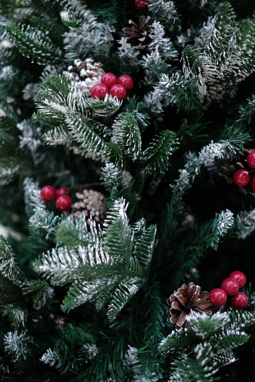 SWEN 4 feet NORTHLIGHT flocked christmas tree pinecones and cherries - Christmas Tree