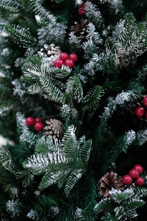 SWEN 6 feet NORTHLIGHT flocked christmas tree pinecones and cherries - Christmas Tree
