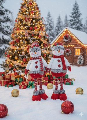 SWEN ALORA, Pack of 2 Cozy Plush Snowman Figures - Christmas Decor