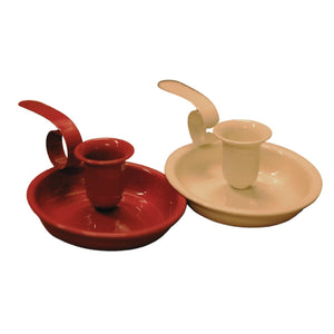 Swen ELINE, pack of 2 red and white saucer style metal candle holders with loop handle - Candle holder