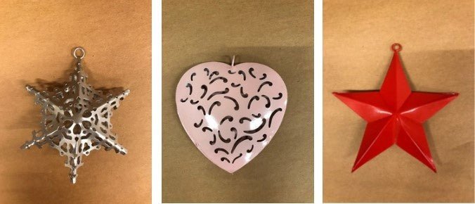 SWEN FLORIN, pack of 3 metal Christmas tree ornaments - Star, Snow flake, Heart - Tree ornament