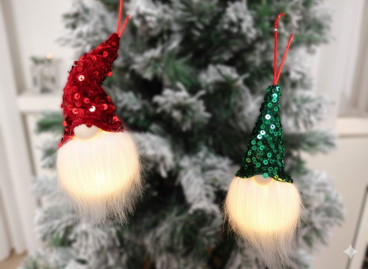 Swen GNOMO, pack of 2 Sparkling Sequin Gnome Figure ornaments - Christmas Decor