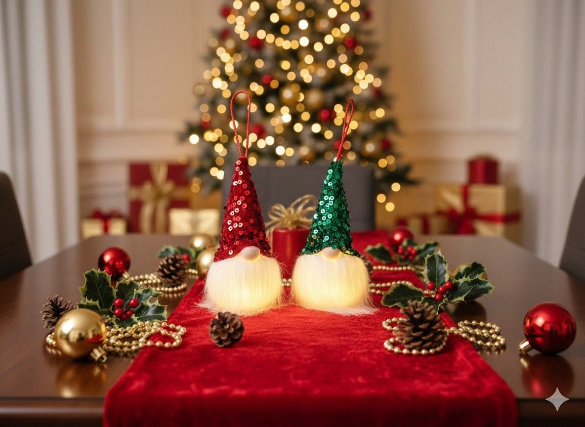 Swen GNOMO, pack of 2 Sparkling Sequin Gnome Figure ornaments - Christmas Decor