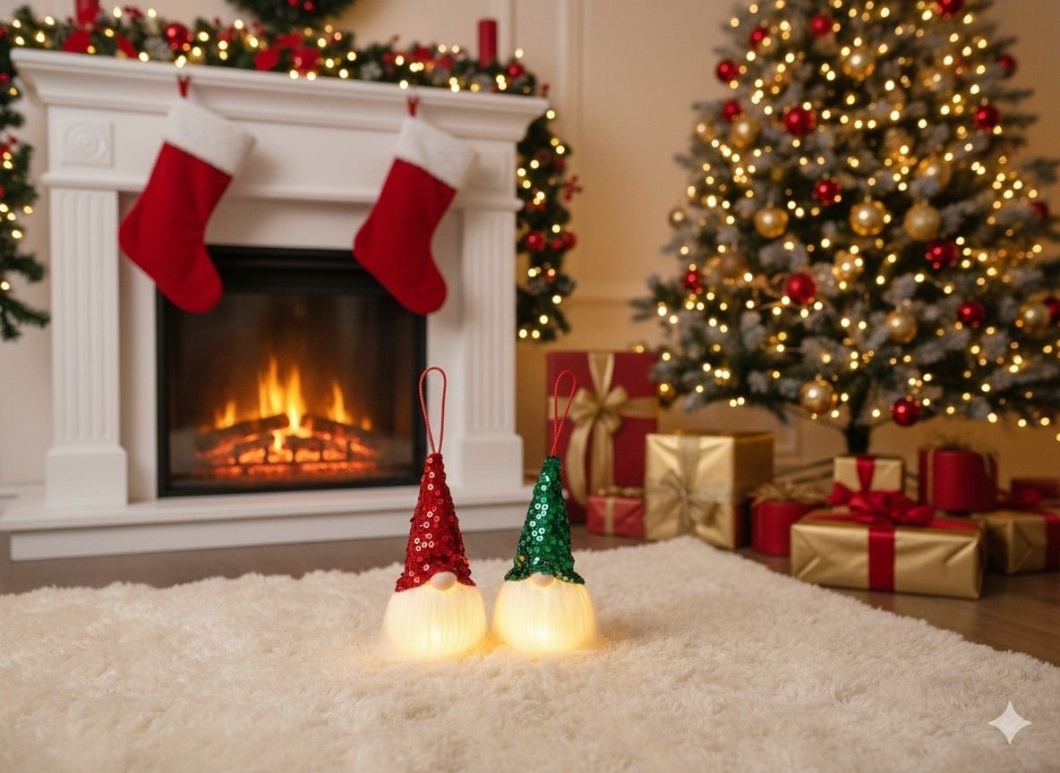 Swen GNOMO, pack of 2 Sparkling Sequin Gnome Figure ornaments - Christmas Decor