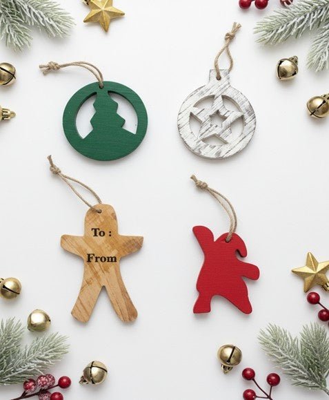 SWEN HERMES, Pack of 4 Wooden Christmas Tree Ornaments - Star, Tree, Candyman, Santa - Tree ornament