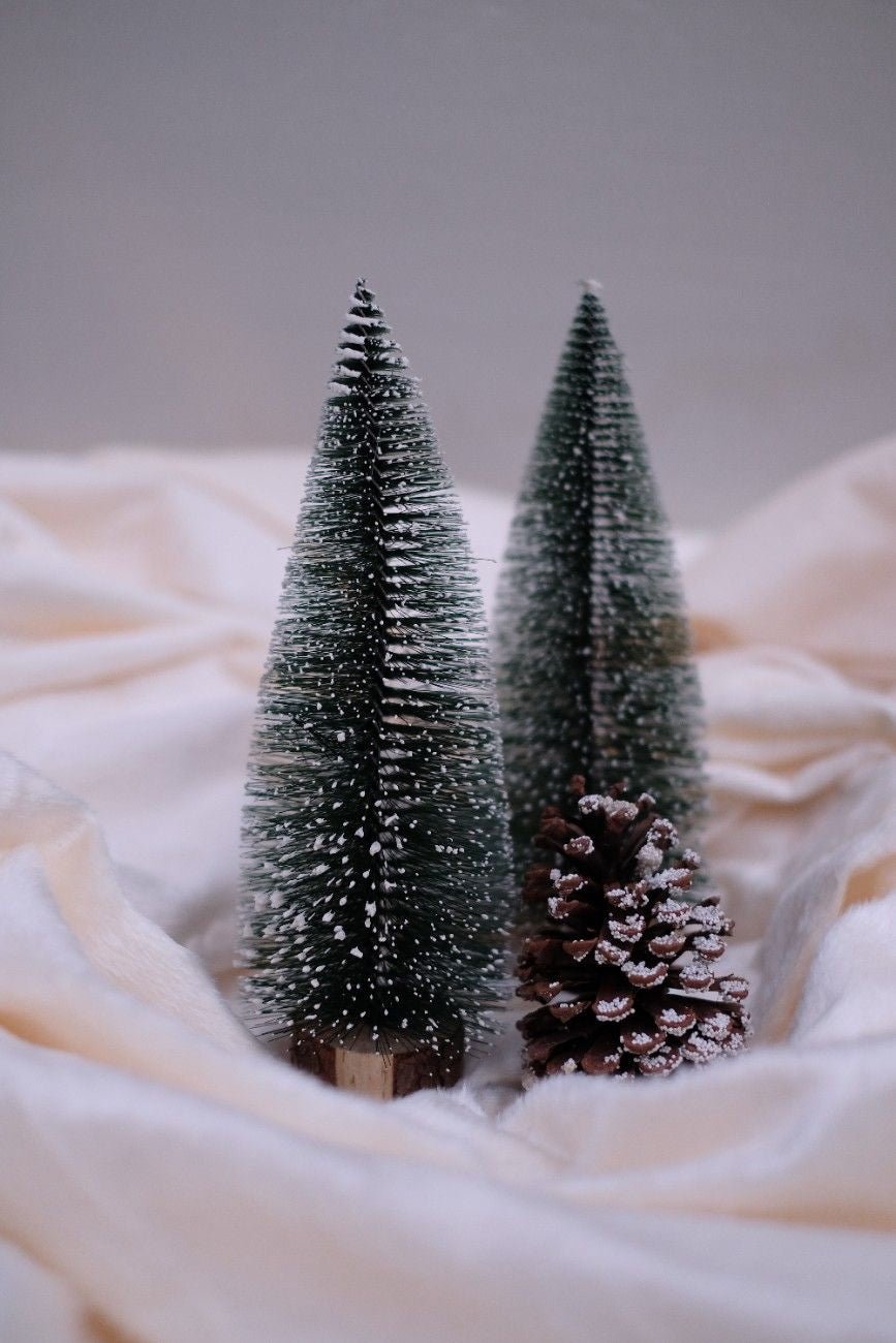 SWEN JANE tabletop christmas tree with frosting and woodden base, pack of 3 - Christmas Tree