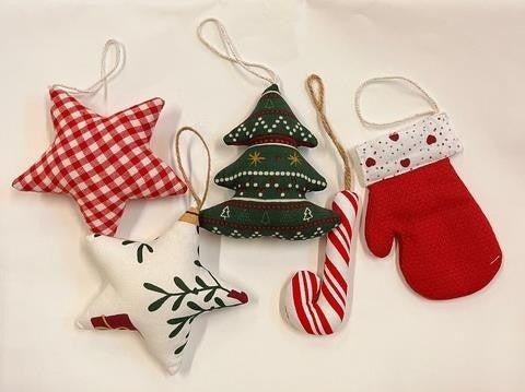 Swen JONAS, Pack of 5 assorted 3D fabric christmas tree hangings by SWEN - Tree ornament