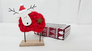 Swen LAMMAS, pack of 2 red and white Wool & Wood Festive Critters - Christmas Decor