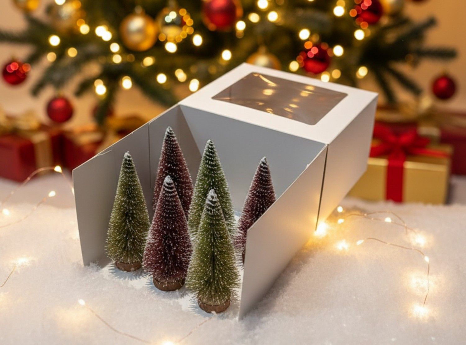 Swen SELENE, pack of 6 premium red and gold miniature bottle brush trees - Christmas Tree