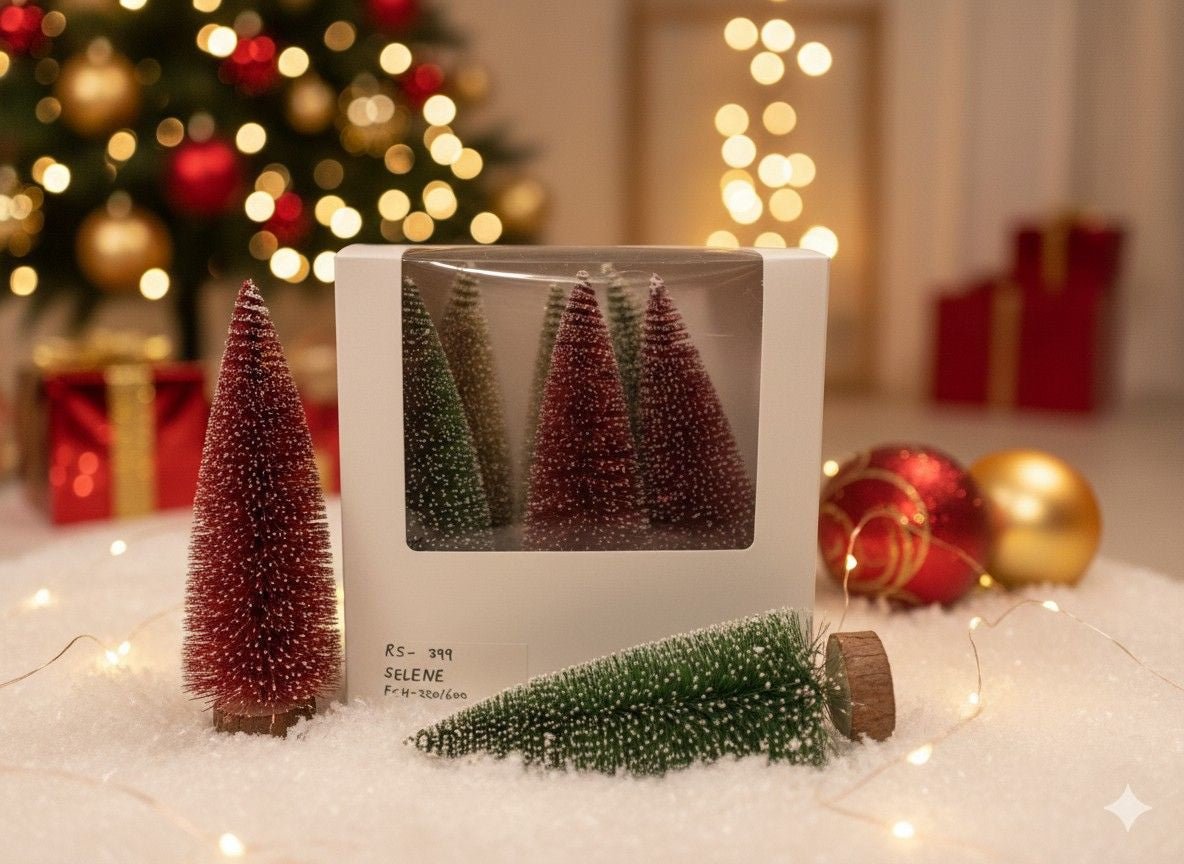 Swen SELENE, pack of 6 premium red and gold miniature bottle brush trees - Christmas Tree