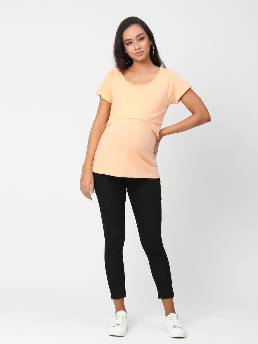 Tangerine Stylized Solid Maternity and Nursing Top - MAT-ORGSY-S