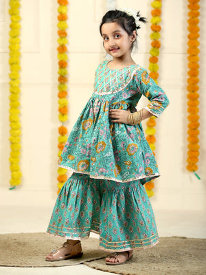 Tarang Floral Print Girls Anarkali Kurta Sharara Set