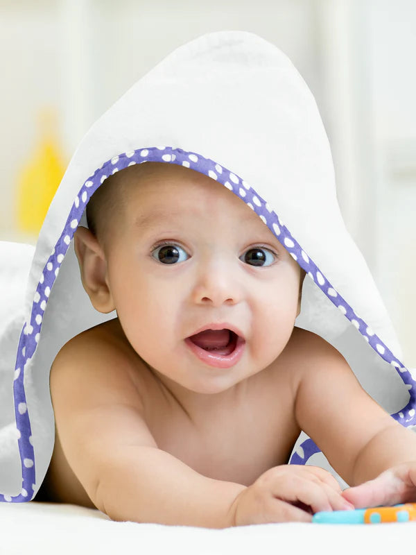 The Baby Atelier 100% Organic Purple and White Spots Organic Hooded Towel