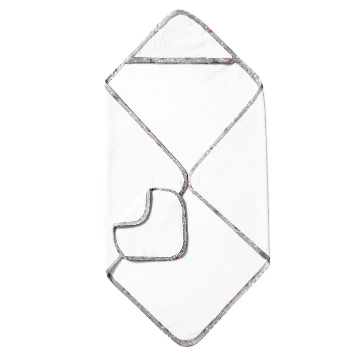 The Baby Atelier 100% Organic Grey Bandhani Print Organic Hooded Towel Set