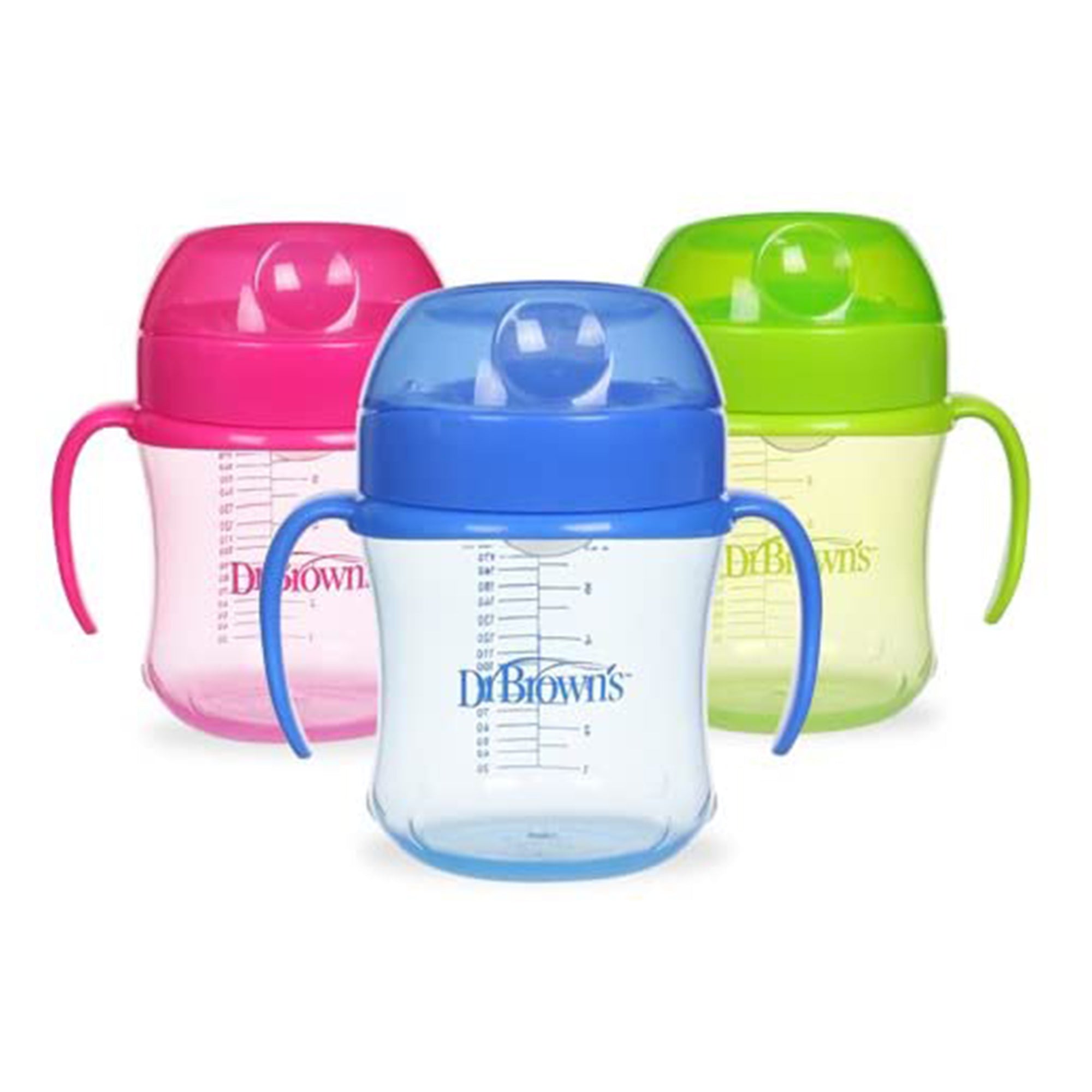 Dr. Brown's Soft-Spout Transition Cup W/ Handles Assorted color Pink, Blue, Green 6M to 24M