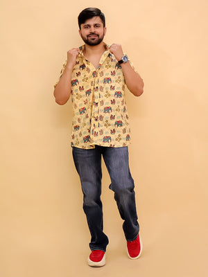 Teal - a - Trunk Elephant Print Men's Shirt - TWN - SC - TLATR - S