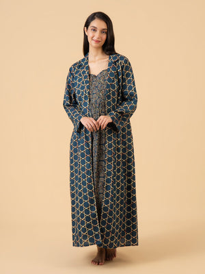 Teal-axed Maternity and Nursing Nightwear With Robe Set - Teal Maternity Nightwear Set
