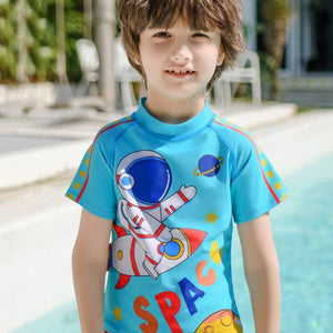 Teal Blue Space Rocket Shirt & Shorts Swimwear for Kids, 2 PCS Set - Little Surprise BoxTeal Blue Space Rocket Shirt & Shorts Swimwear for Kids, 2 PCS Set - Little Surprise BoxTeal Blue Space Rocket Shirt & Shorts Swimwear for Kids, 2 PCS Set