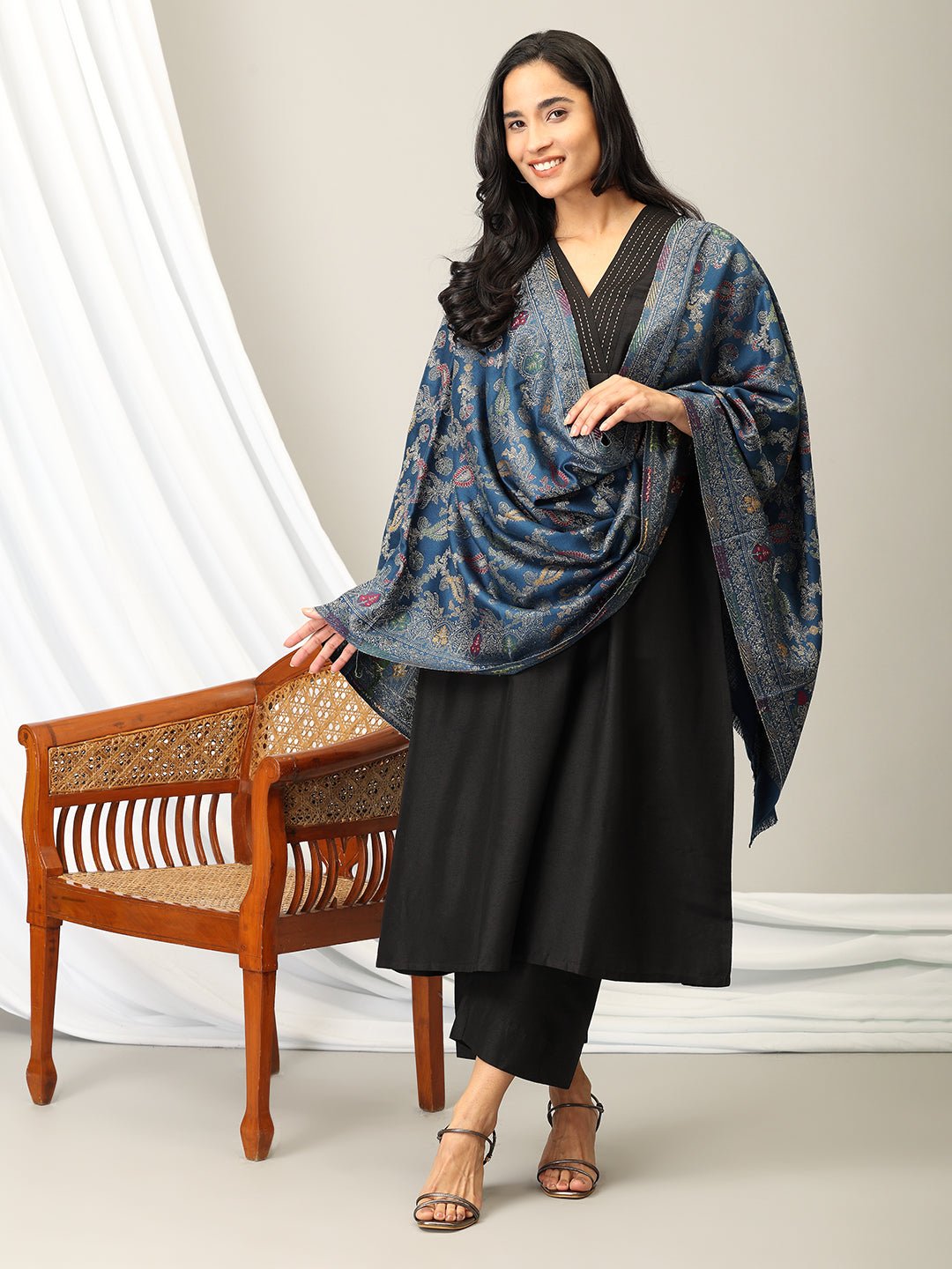 Teal Dream Acrylic Woolen Stole - WNTSTL - TLDRM