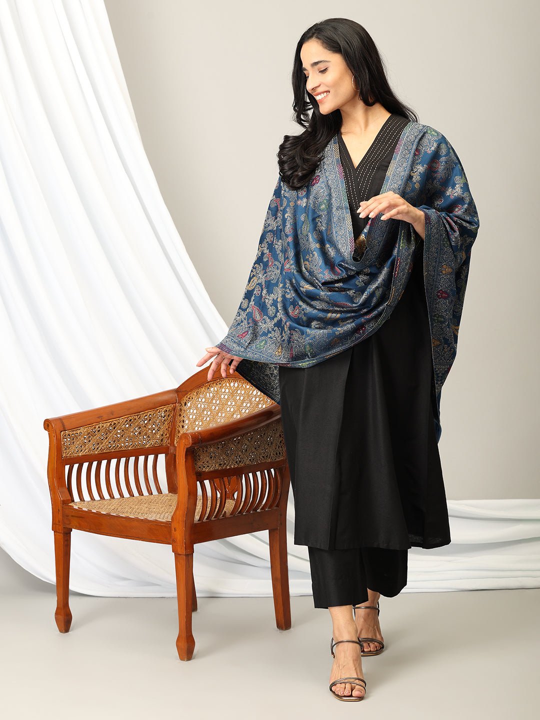 Teal Dream Acrylic Woolen Stole - WNTSTL - TLDRM