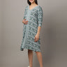Teal Floral Printed Maternity and Nursing Dress - DRS-TEFL-S