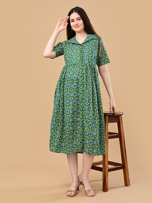 Teal in Bloom Maternity And Nursing Dress - S Maternity Casual Dress