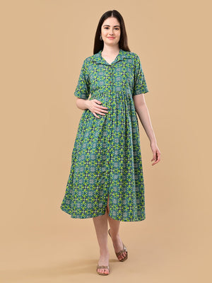 Teal in Bloom Maternity And Nursing Dress - S Maternity Casual Dress