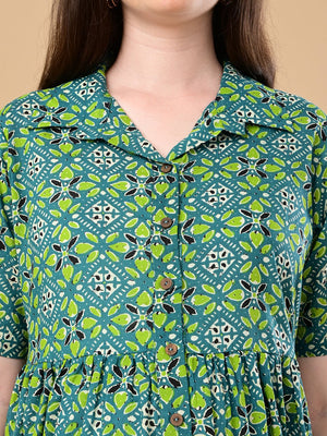 Teal in Bloom Maternity And Nursing Dress - S Maternity Casual Dress