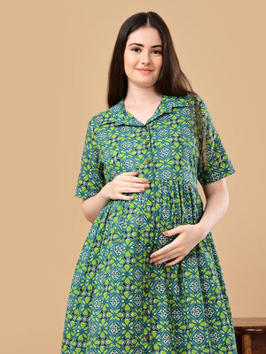 Teal in Bloom Maternity And Nursing Dress - S Maternity Casual Dress