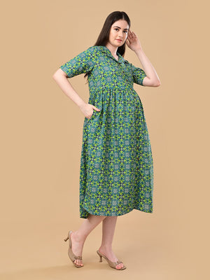 Teal in Bloom Maternity And Nursing Dress - S Maternity Casual Dress