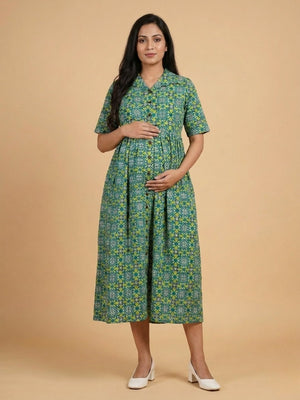 Teal in Bloom Maternity And Nursing Dress - S Maternity Casual Dress