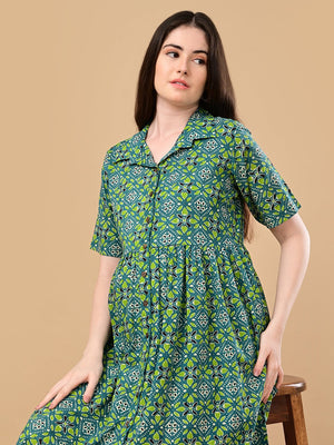 Teal in Bloom Maternity And Nursing Dress - S Maternity Casual Dress