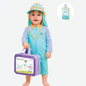 Teal & Orange Spikes, Toddlers & Kids Swimwear with Long Cap, Free Wash Bag & Free Swim Detergent - 3 - 4 Years Swim