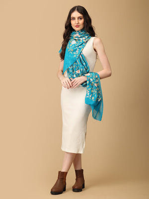 Teal & Petals Fine Wool Embroidered Stoles - WNTSTL - TLAPTL