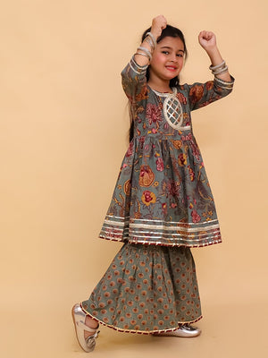 Tealrang Block Print Girls Anarkali Sharara Set - KES - SC - TLRBKG - 0 - 6