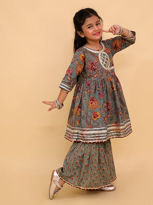 Tealrang Block Print Girls Anarkali Sharara Set - KES - SC - TLRBKG - 0 - 6