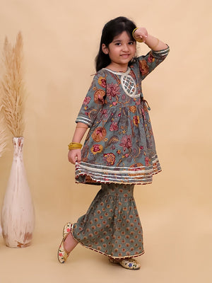 Tealrang Block Print Girls Anarkali Sharara Set - KES - SC - TLRBKG - 0 - 6