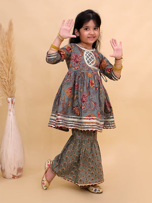 Tealrang Block Print Girls Anarkali Sharara Set - KES - SC - TLRBKG - 0 - 6