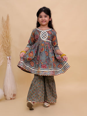 Tealrang Block Print Girls Anarkali Sharara Set - KES - SC - TLRBKG - 0 - 6